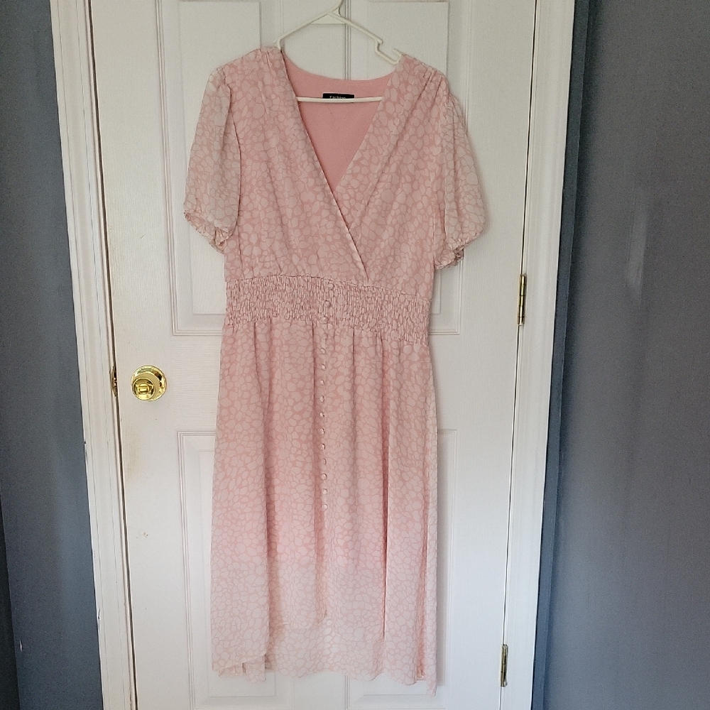 Blush Pink Puff Sleeve V-Neck Midi Sundress